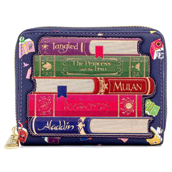 LOUNGEFLY DISNEY PRINCESS BOOKS AOP FAUX LEATHER ZIP AROUND-0