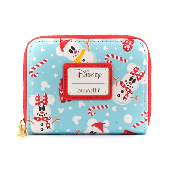 LOUNGEFLY DISNEY SEASONAL SNOWMAN MINNIE MICKEY AOP ZIP AROUND WALLET-0