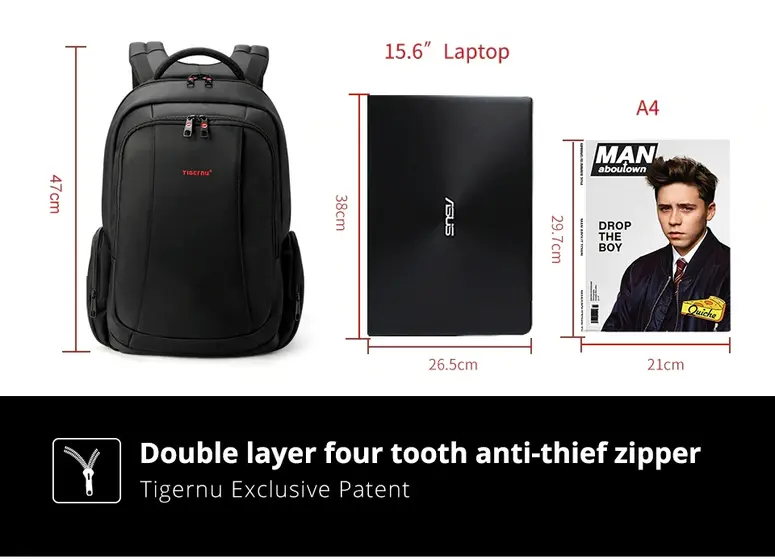 TIGERNU BACKPACK LAPTOP T-B3143-USB 15.6" BLACK-2