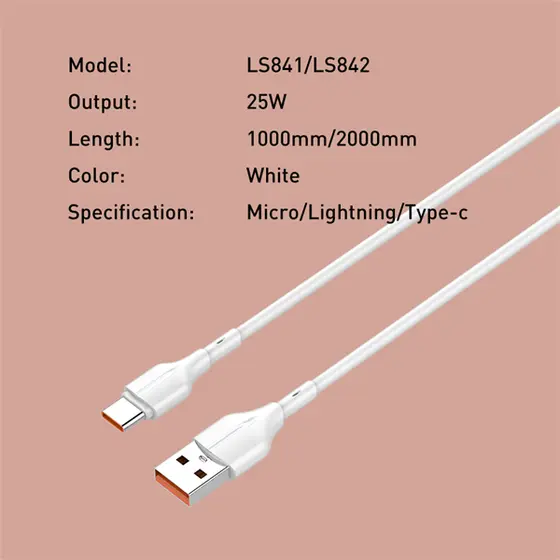 LDNIO CHARGING DATA CABLE (A-L) 25W 1M IPHONE WHITE LS841_L-5