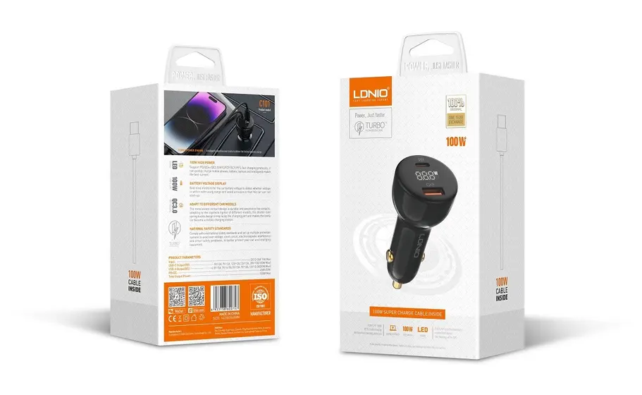 LDNIO CAR CHARGER 2 PORT (1A1C) 100W 5V 3A C101-6