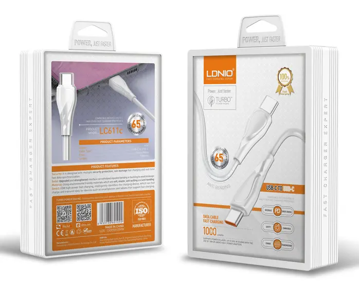 LDNIO CHARGING DATA CABLE (C-C) 65W 2M WHITE LC611C-3