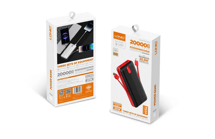LDNIO POWER BANK 20000mAh 22,5W 5V 3A 2 PORT (2A) + 2 CABLE (1C1L) PQ24-10