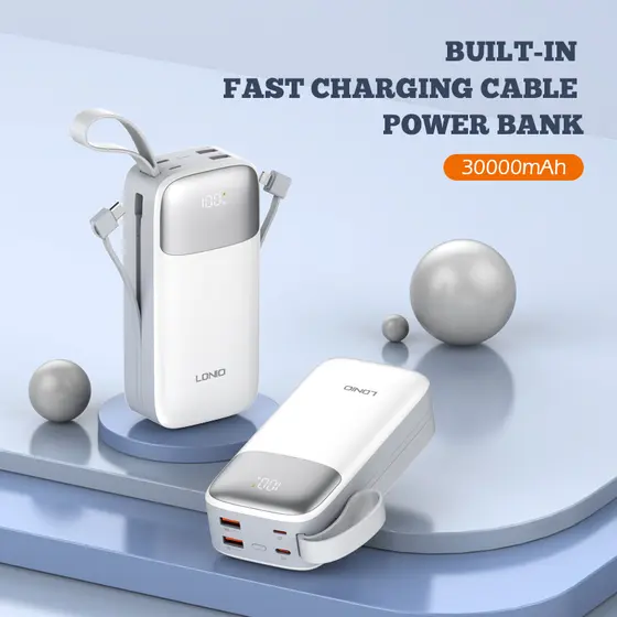 LDNIO POWER BANK 30000mAh 22,5W 5V 3A 2 PORT (2A) + 2 CABLE (1C1L) PQ30-0