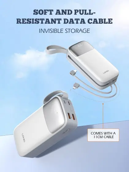 LDNIO POWER BANK 30000mAh 22,5W 5V 3A 2 PORT (2A) + 2 CABLE (1C1L) PQ30-10