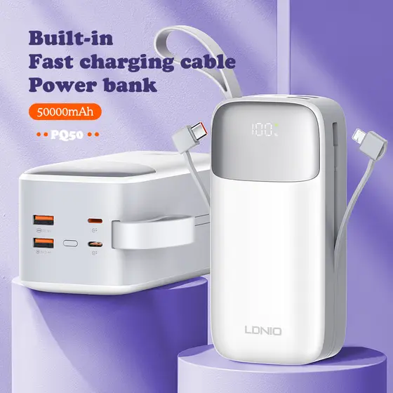 LDNIO POWER BANK 50000mAh 22,5W 5V 3A 2 PORT (2A) + 2 CABLE (1C1L) PQ50-0