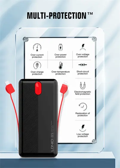 LDNIO POWER BANK 10000mAh 22,5W 5V 3A 1 PORT (1A) + 2 CABLE (1C1L) PQ13-4