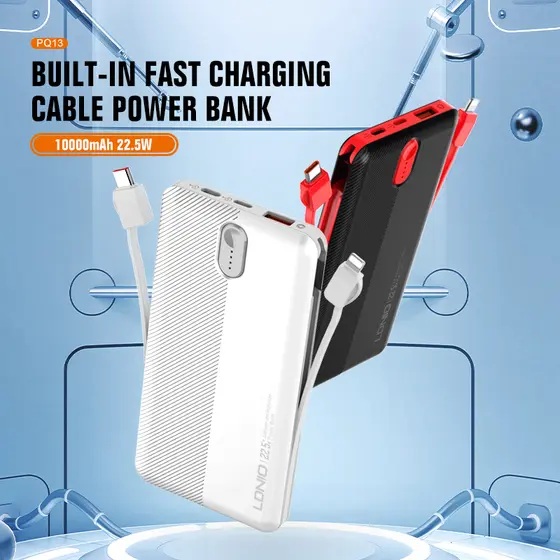 LDNIO POWER BANK 10000mAh 22,5W 5V 3A 1 PORT (1A) + 2 CABLE (1C1L) PQ13-7