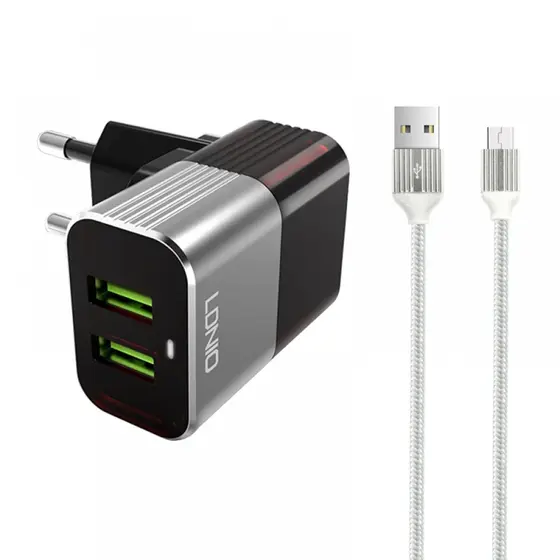 Komplet adapter LDNIO A2206 220v 2x USB, max 2,4A + micro kabel-0