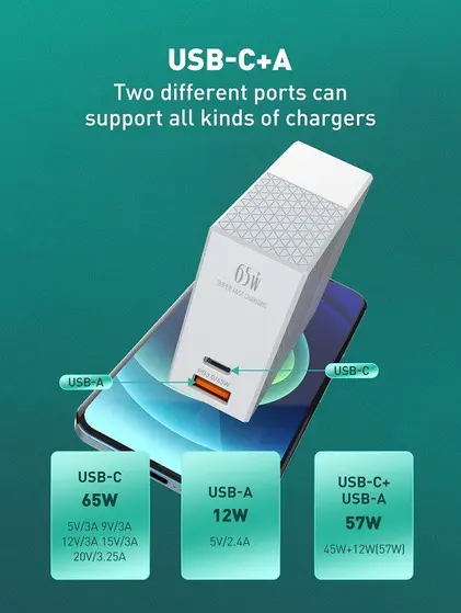 LDNIO CHARGER 2 PORT (1A1C) 65W 5V 3A A2620C-9