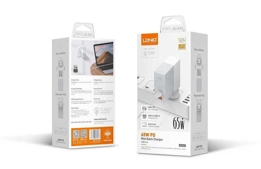 LDNIO CHARGER 2 PORT (1A1C) 65W 5V 3A A2620C-10