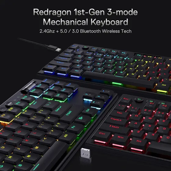 KEYBOARD - REDRAGON HORUS TKL PRO K621RGB-PRO WIRED & 2.4G & BT RED SWITCH-3