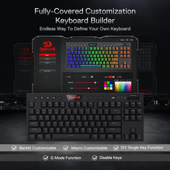 KEYBOARD - REDRAGON HORUS TKL PRO K621RGB-PRO WIRED & 2.4G & BT RED SWITCH-6