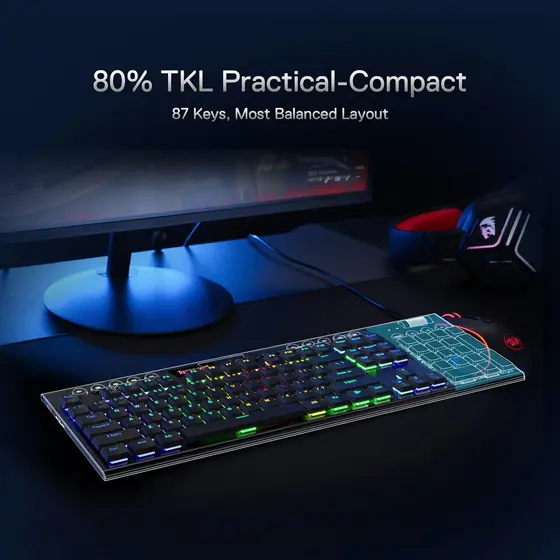 KEYBOARD - REDRAGON HORUS TKL PRO K621RGB-PRO WIRED & 2.4G & BT RED SWITCH-8
