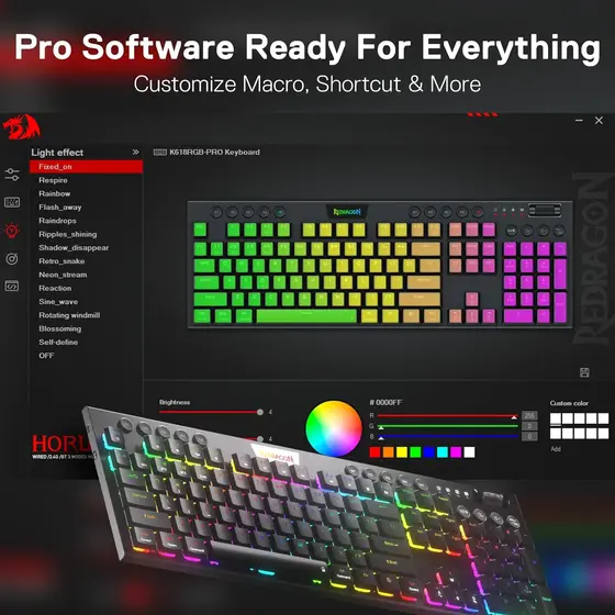 KEYBOARD - REDRAGON HORUS PRO K618RGB-PRO WIRED/2.4G/BT RED SWITCH-6