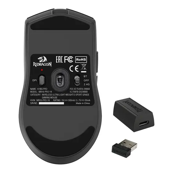MOUSE - REDRAGON K1NG PRO M916-PRO-1K WIRELESS BLACK-4