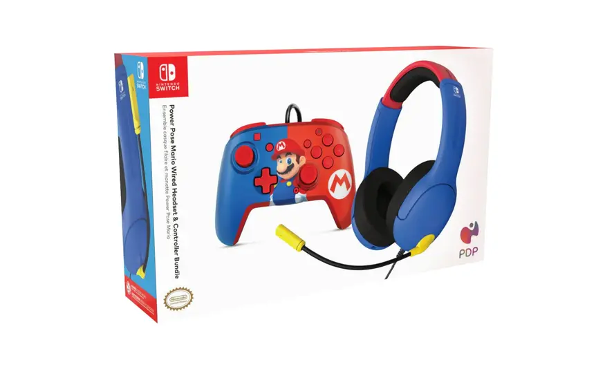 PDP NINTENDO SWITCH WIRED AIRLITE HEADSET & REMATCH CONTROLLER - MARIO BUNDLE-1