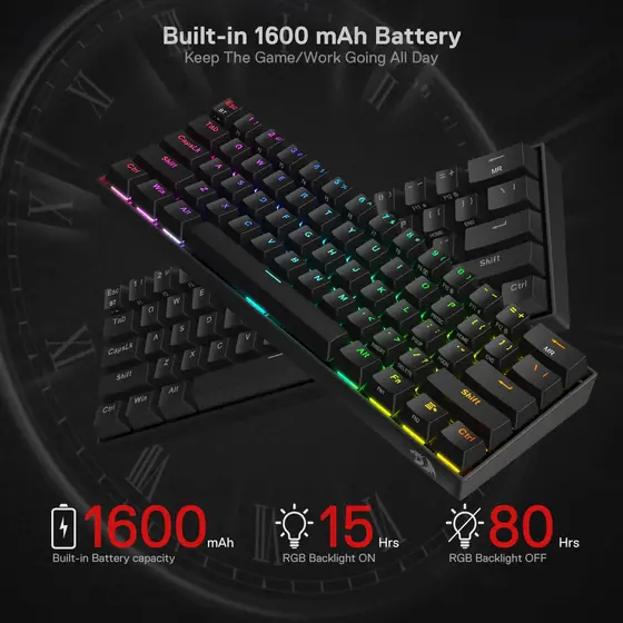 KEYBOARD - REDRAGON DRACONIC K530RGB PRO BT/WIRED MECHANICAL BROWN SWITCH-7