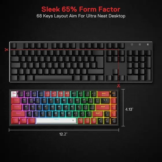 KEYBOARD - REDRAGON CASTOR K631RGB PRO WIRED/WIRELESS/BT MECHANICAL RED SWITCH-9
