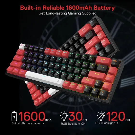 KEYBOARD - REDRAGON CASTOR K631RGB PRO WIRED/WIRELESS/BT MECHANICAL RED SWITCH-10