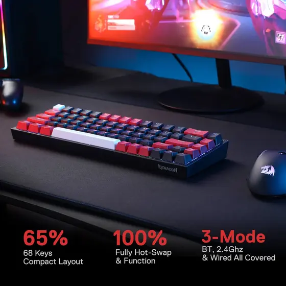 KEYBOARD - REDRAGON CASTOR K631RGB PRO WIRED/WIRELESS/BT MECHANICAL RED SWITCH-6