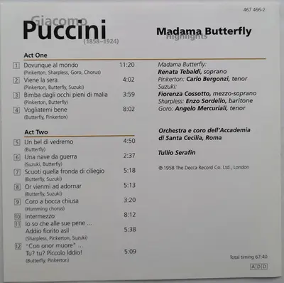 Giacomo Puccini, Carlo Bergonzi, Fiorenza Cossotto, Coro dell'Accademia Nazionale di Santa Cecilia, Tullio Serafin - Madama Butterfly - Highlights-6