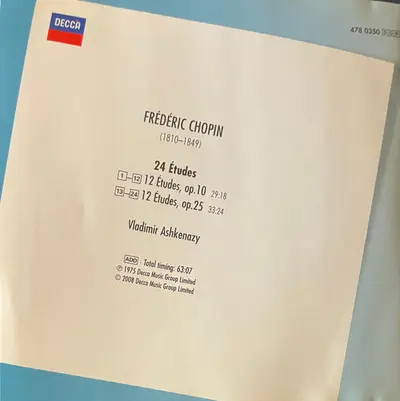Frédéric Chopin - Vladimir Ashkenazy - Etudes Op. 10 & Op. 25-4