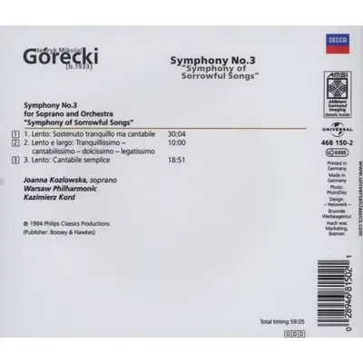 Henryk Górecki - Joanna Kozłowska •  Orkiestra Symfoniczna Filharmonii Narodowej •  Kazimierz Kord - Symphony No. 3 "Symphony Of Sorrowful Songs-1