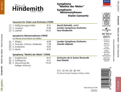 Paul Hindemith - Claudio Abbado, Paul Kletzki, London Symphony Orchestra - Symphony "Mathis Der Maler" / Symphonic Metamorphoses / Violin Concerto-2