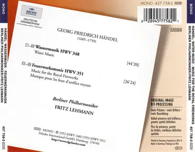 Georg Friedrich Händel - Berliner Philharmoniker · Fritz Lehmann - Wassermusik • Feuerwerksmusik = Water Music • Music For The Royal Fireworks-2