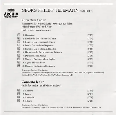 Georg Philipp Telemann - Musica Antiqua Köln • Reinhard Goebel - Wassermusik = Water Music = Musique Sur L'Eau / 3 Konzerte = Concertos-4