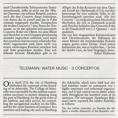 Georg Philipp Telemann - Musica Antiqua Köln • Reinhard Goebel - Wassermusik = Water Music = Musique Sur L'Eau / 3 Konzerte = Concertos-9