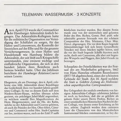 Georg Philipp Telemann - Musica Antiqua Köln • Reinhard Goebel - Wassermusik = Water Music = Musique Sur L'Eau / 3 Konzerte = Concertos-7