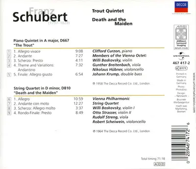 Franz Schubert / Mitglieder Des Wiener Oktetts / Wiener Philharmonisches Streichquartett - Trout Quintet / Death And The Maiden-1
