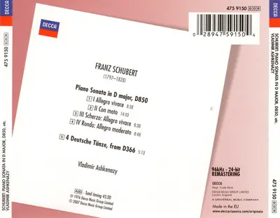 Franz Schubert, Vladimir Ashkenazy - Sonata In D Major, D850 / 4 Deutsche Tänze, From D366-2
