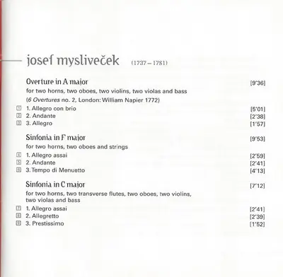 Josef Mysliveček, Concerto Köln - Il Divino Boemo - Symphonies-5