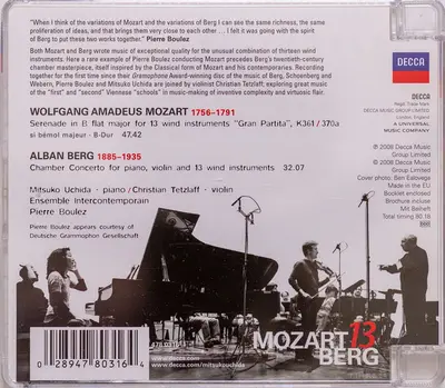 Wolfgang Amadeus Mozart / Alban Berg – Pierre Boulez / Christian Tetzlaff / Mitsuko Uchida / Ensemble Intercontemporain - Mozart 13 Berg-14