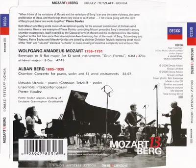 Wolfgang Amadeus Mozart / Alban Berg – Pierre Boulez / Christian Tetzlaff / Mitsuko Uchida / Ensemble Intercontemporain - Mozart 13 Berg-1