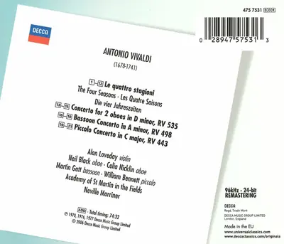 Antonio Vivaldi ‎– The Academy Of St. Martin-in-the-Fields, Sir Neville Marriner with Alan Loveday - The Four Seasons-1