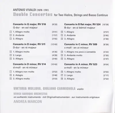 Antonio Vivaldi, Viktoria Mullova, Giuliano Carmignola, Venice Baroque Orchestra, Andrea Marcon - Concertos For Two Violins-4
