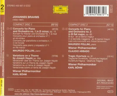 Johannes Brahms – Maurizio Pollini, Wiener Philharmoniker, Karl Böhm, Claudio Abbado - The Piano Concertos = Die Klavierkonzerte • Tragic Overture • Haydn Variations-1