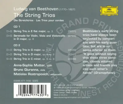 Ludwig van Beethoven - Anne-Sophie Mutter, Bruno Giuranna, Mstislav Rostropovich - Die Streichtrios = The String Trios = Les Trios Pour Cordes-1