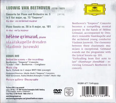Ludwig van Beethoven – Hélène Grimaud, Staatskapelle Dresden, Vladimir Jurowski - Piano Concerto No. 5 "Emperor" | Piano Sonata No. 28-1