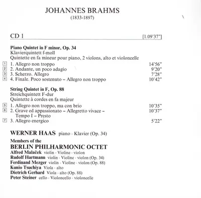 Johannes Brahms, Philharmonisches Oktett Berlin, Werner Haas - The Complete Quintets Including The Clarinet Quintet / The Piano Quintet-6