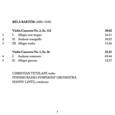 Béla Bartók, Christian Tetzlaff, Hannu Lintu, Radion Sinfoniaorkesteri - Violin Concertos 1 & 2-4