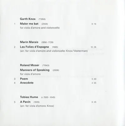 Garth Knox, Agnès Vesterman, Tobias Hume, Marin Marais, Attilio Ariosti, Roland Moser, Klaus Huber, Garth Knox - D'Amore-9