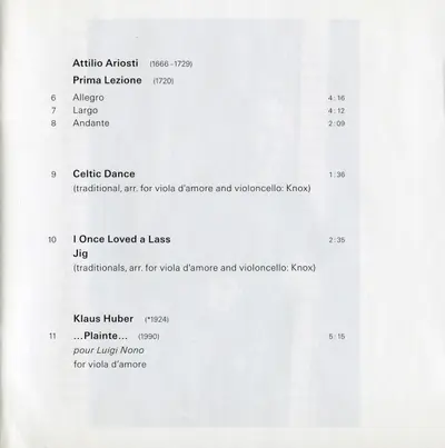 Garth Knox, Agnès Vesterman, Tobias Hume, Marin Marais, Attilio Ariosti, Roland Moser, Klaus Huber, Garth Knox - D'Amore-10
