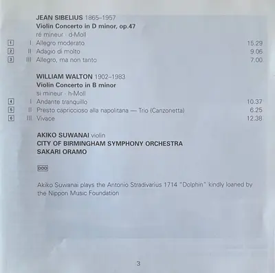 Jean Sibelius, Sir William Walton, Akiko Suwanai, City Of Birmingham Symphony Orchestra, Sakari Oramo - Violin Concertos-4