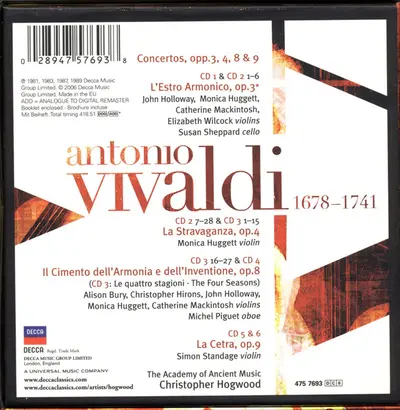 Antonio Vivaldi / The Academy Of Ancient Music, Christopher Hogwood - Concertos, Opp.3 ,4, 8 & 9: L'estro Armonico 🞄 La Stravaganza 🞄 Il Cimento Dell'armonia E Dell'invenzione 🞄 La Cetra-1