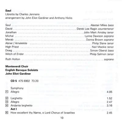 Georg Friedrich Händel - Nancy Argenta · Donna Brown · Lynne Dawson · Barbara Hendricks · Ruth Holton (2) · Anne Sofie Von Otter · Carolyn Watkinson · Michael Chance · Derek Lee Ragin · John Mark Ainsley · Neil Mackie (2) · Nigel Robson · Anthony Rolfe Jo - Israel In Egypt ・ Jephtha ・ Saul ・ Solomon-13